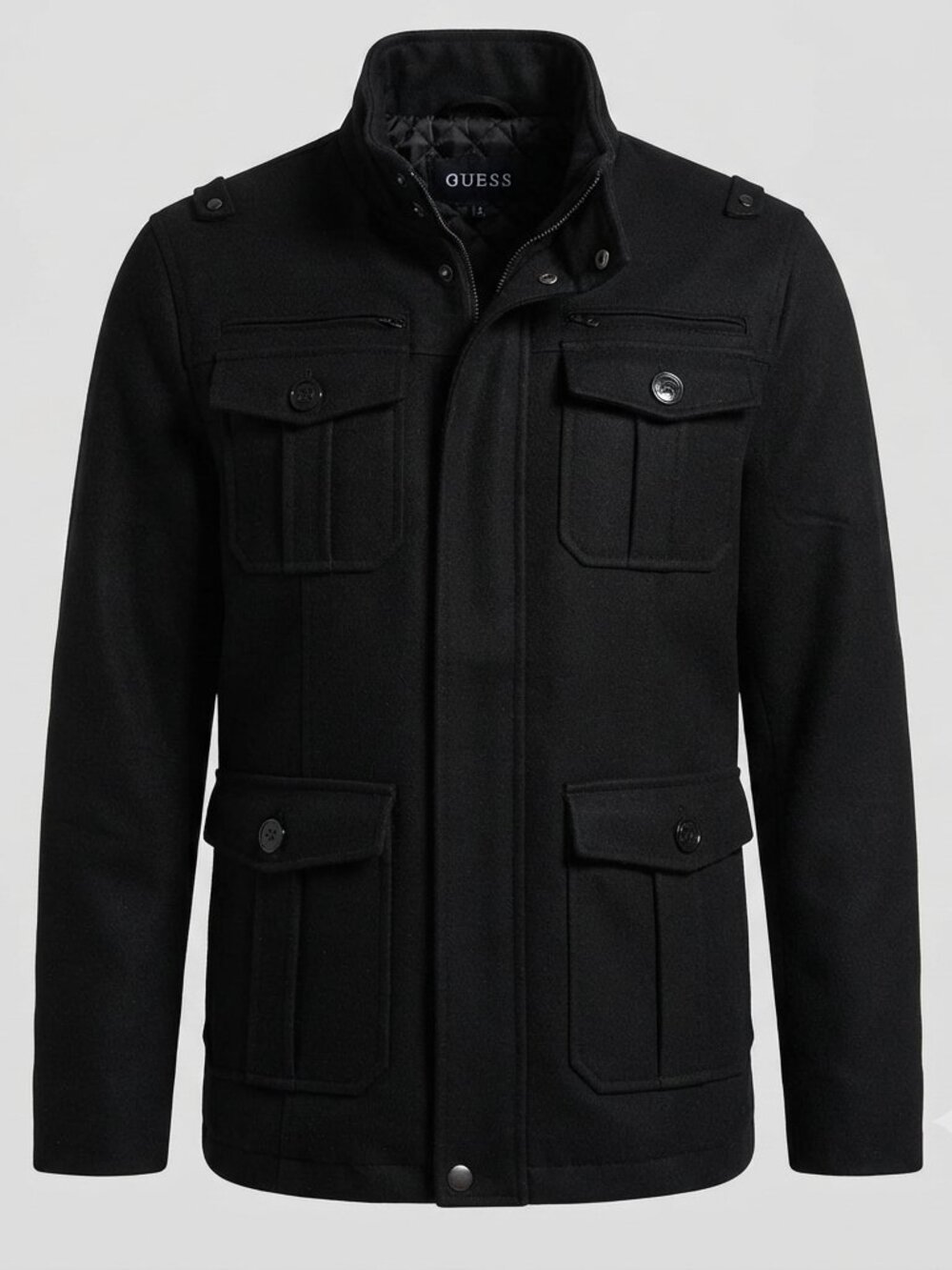GUESS Men's Black Wool Blend Utility Jacket Coat Size XL Military Cargo